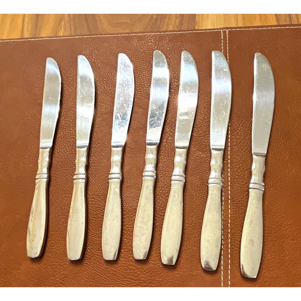 Heritage reed Barton Stainless Steel Dinner Knives Set of 7 Glossy Traditional